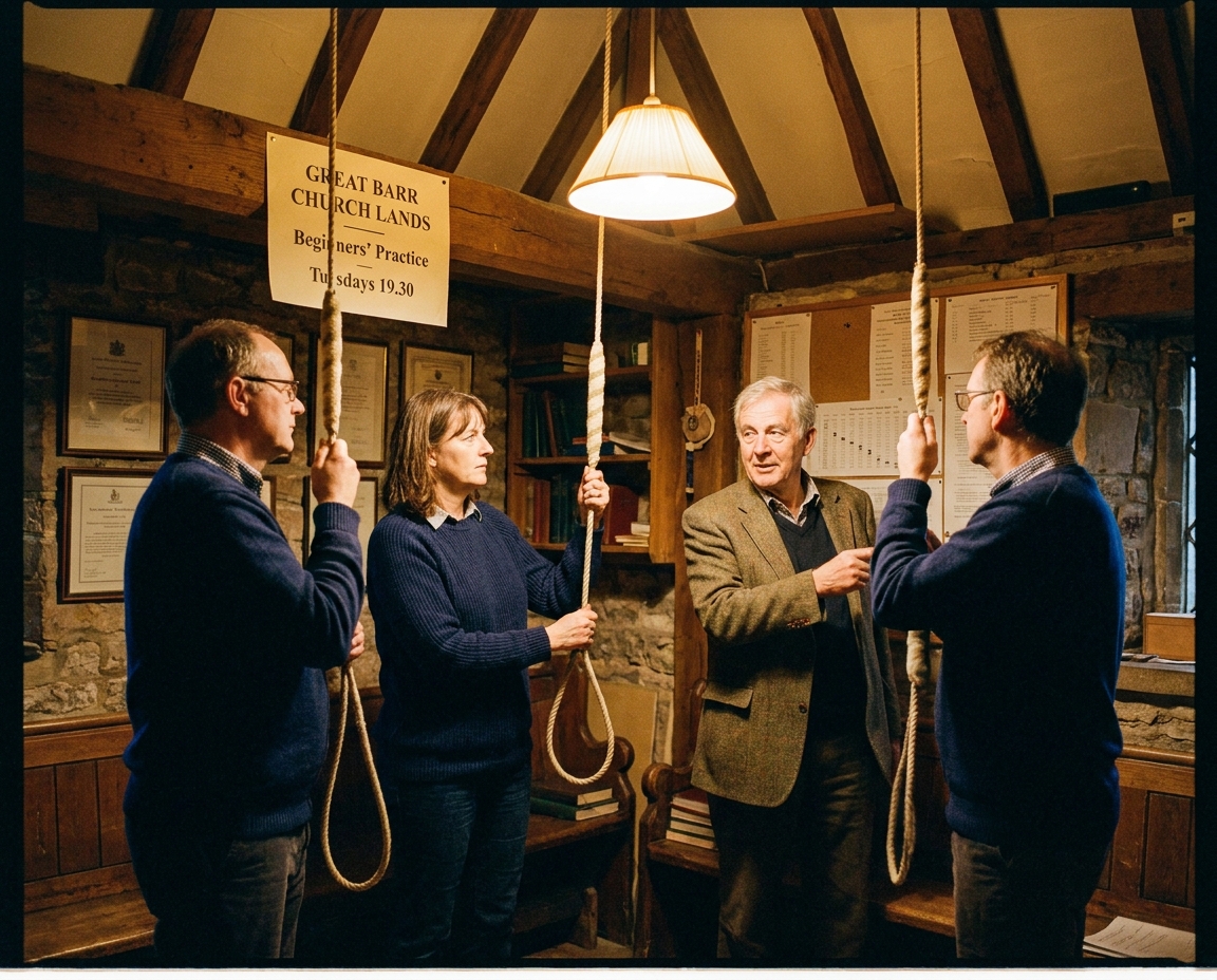 Beginners' bell-practice underway in the ringing chamber of St Margaret's.
