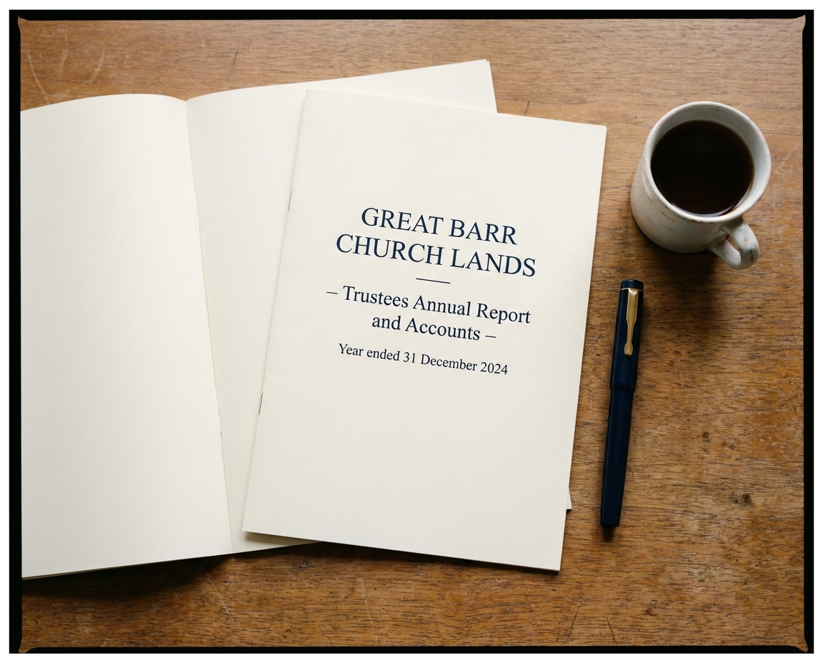 A still life of the 2024 annual accounts on the parish-office desk.