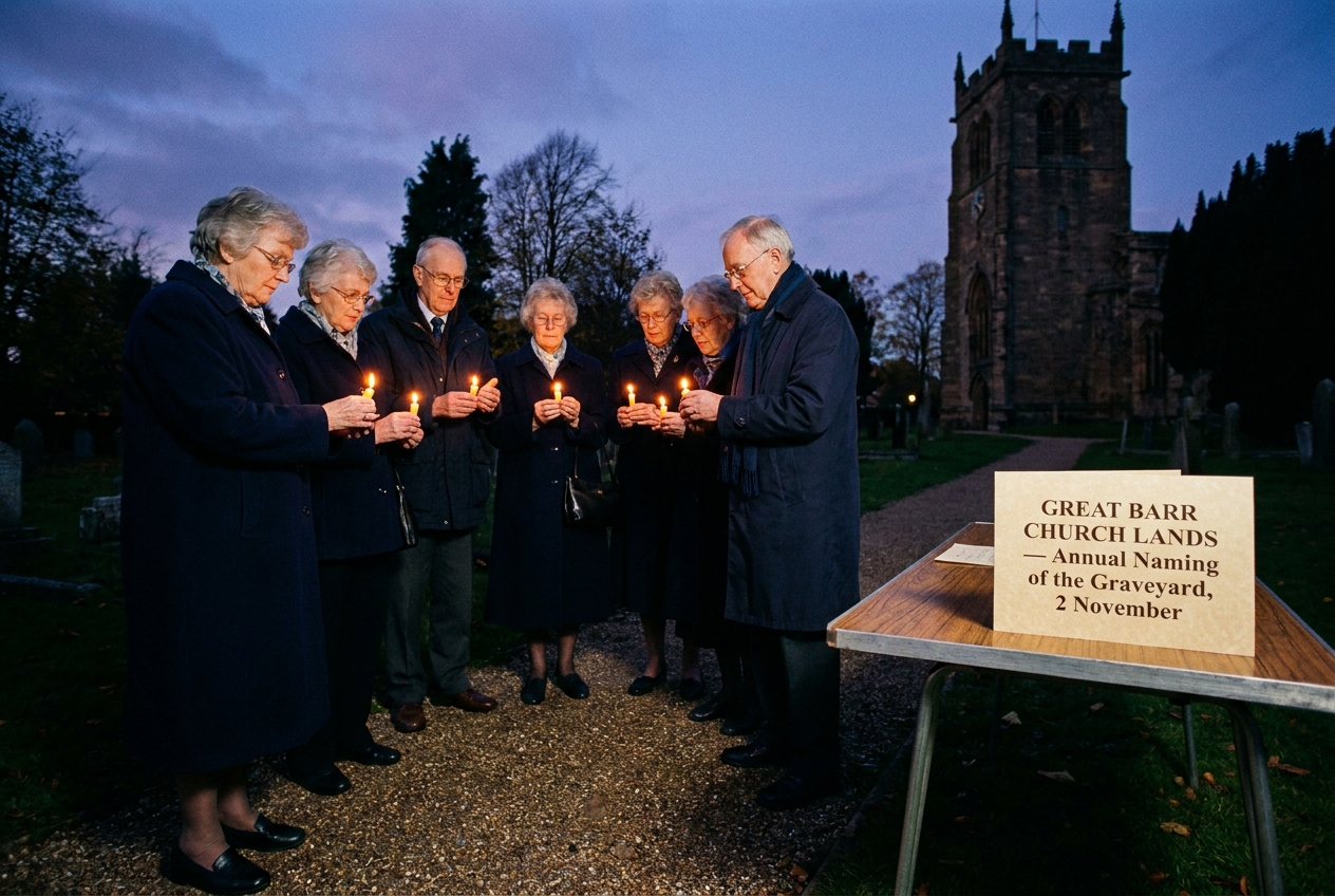 Parishioners hold candles among the headstones of St Margaret's churchyard at the Annual Naming.