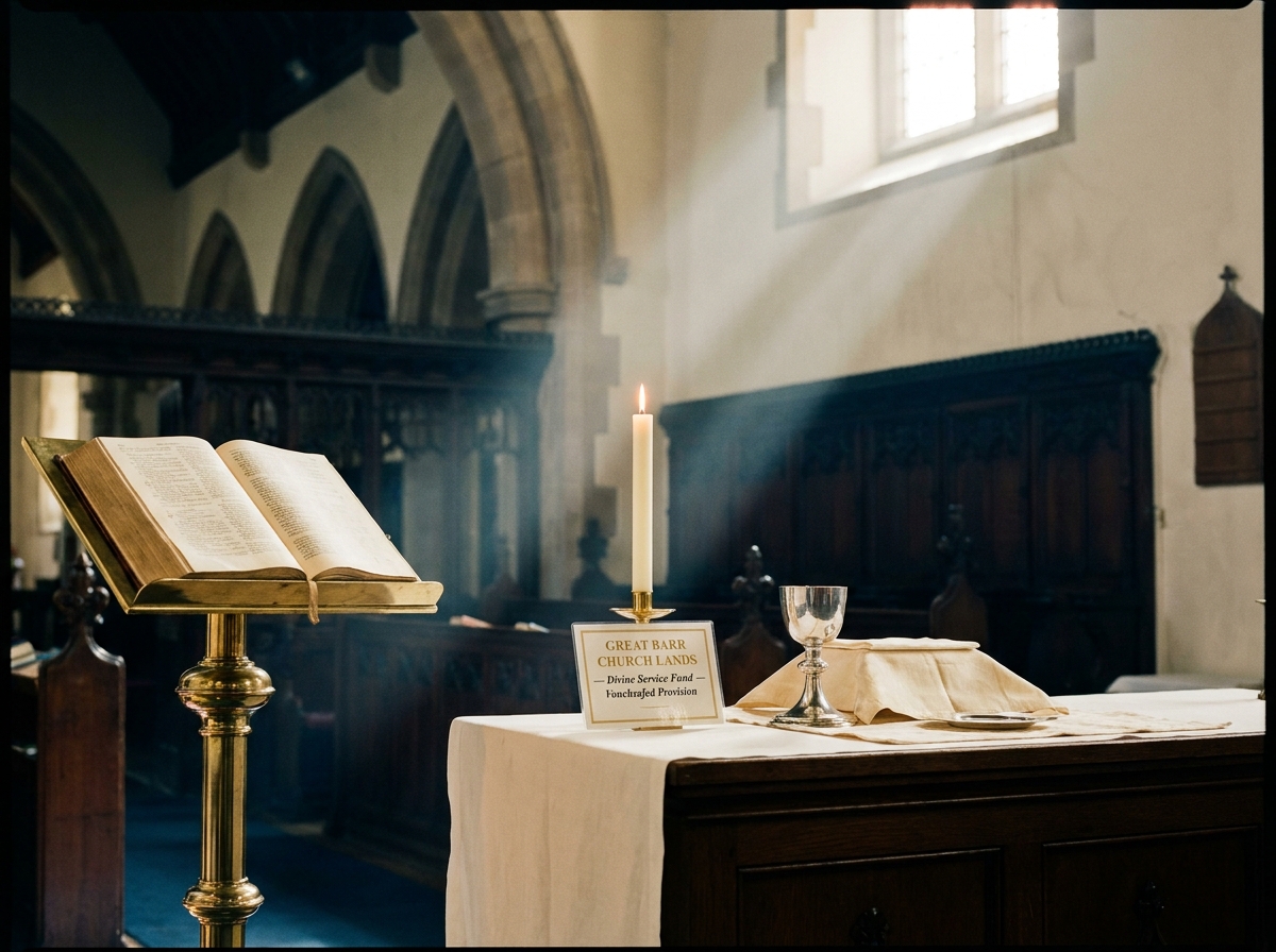 The chancel of St Margaret's set for Sunday Eucharist: candle, chalice, paten and a folded corporal under soft clerestory light.